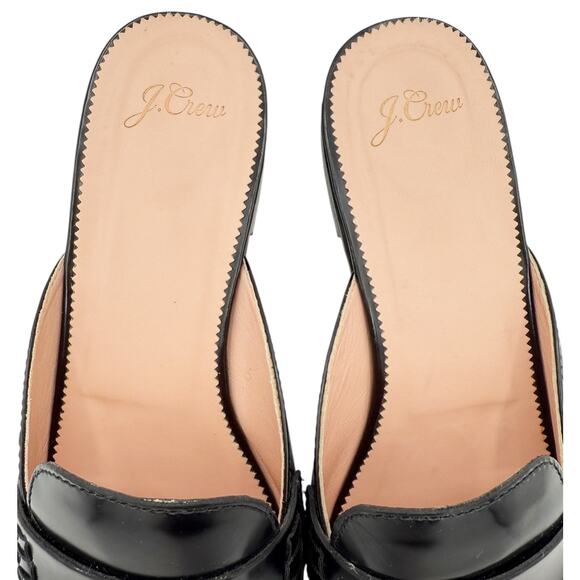 J Crew Academy Loafers Black Leather Flat Mule Slides Size 10 Shoes - Picture 6 of 13